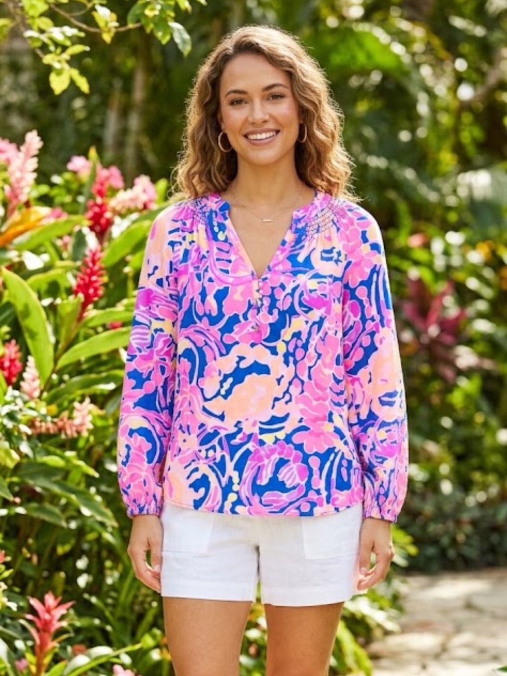Lilly Pulitzer Elsa 100% Silk Blouse Women XS Catch Release Blue Vibrant 
Z